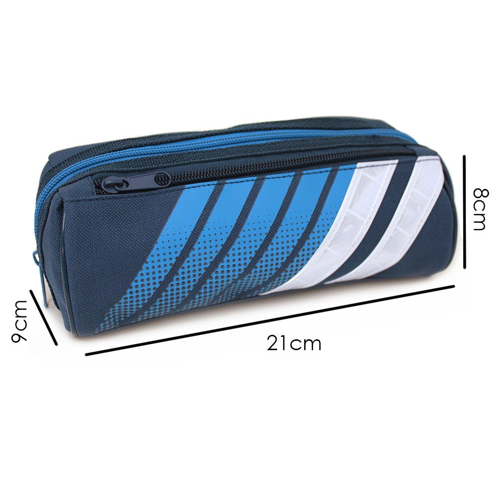 Sporty blue pencil case reflective white stripes boys girls