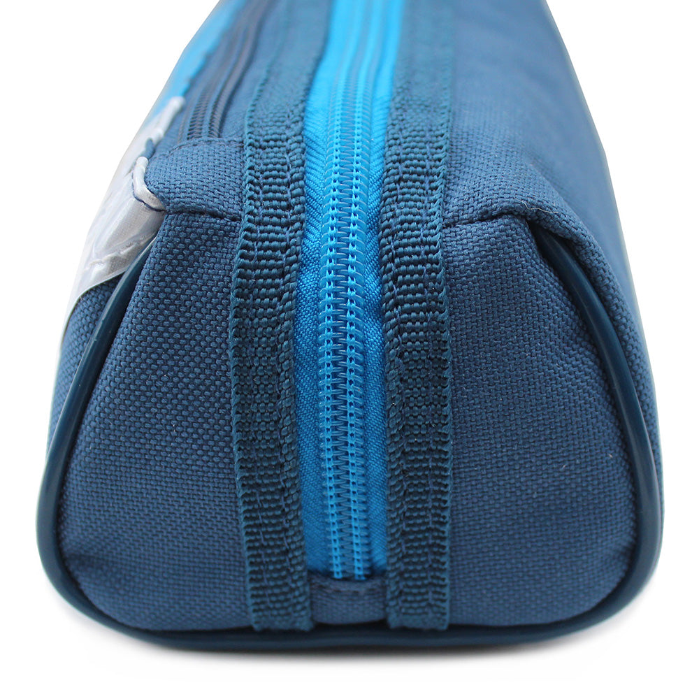 Sporty blue pencil case reflective white stripes boys girls