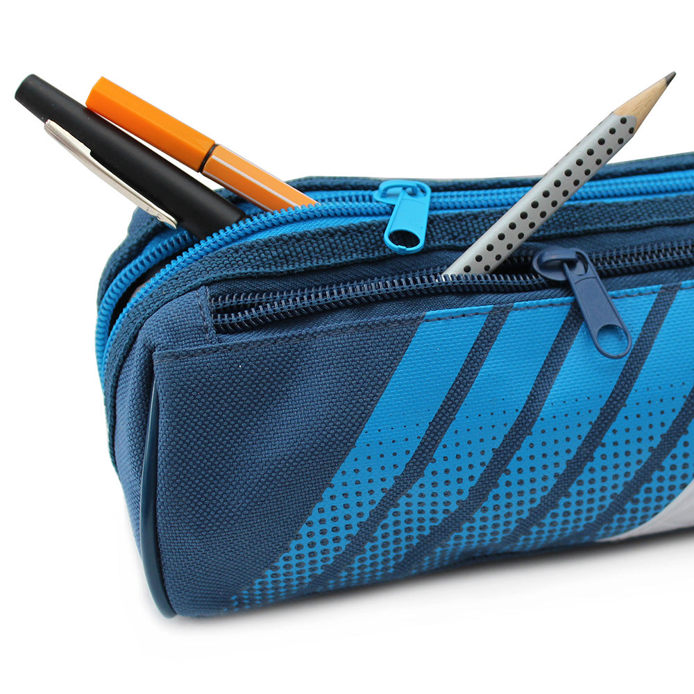Sporty blue pencil case reflective white stripes boys girls