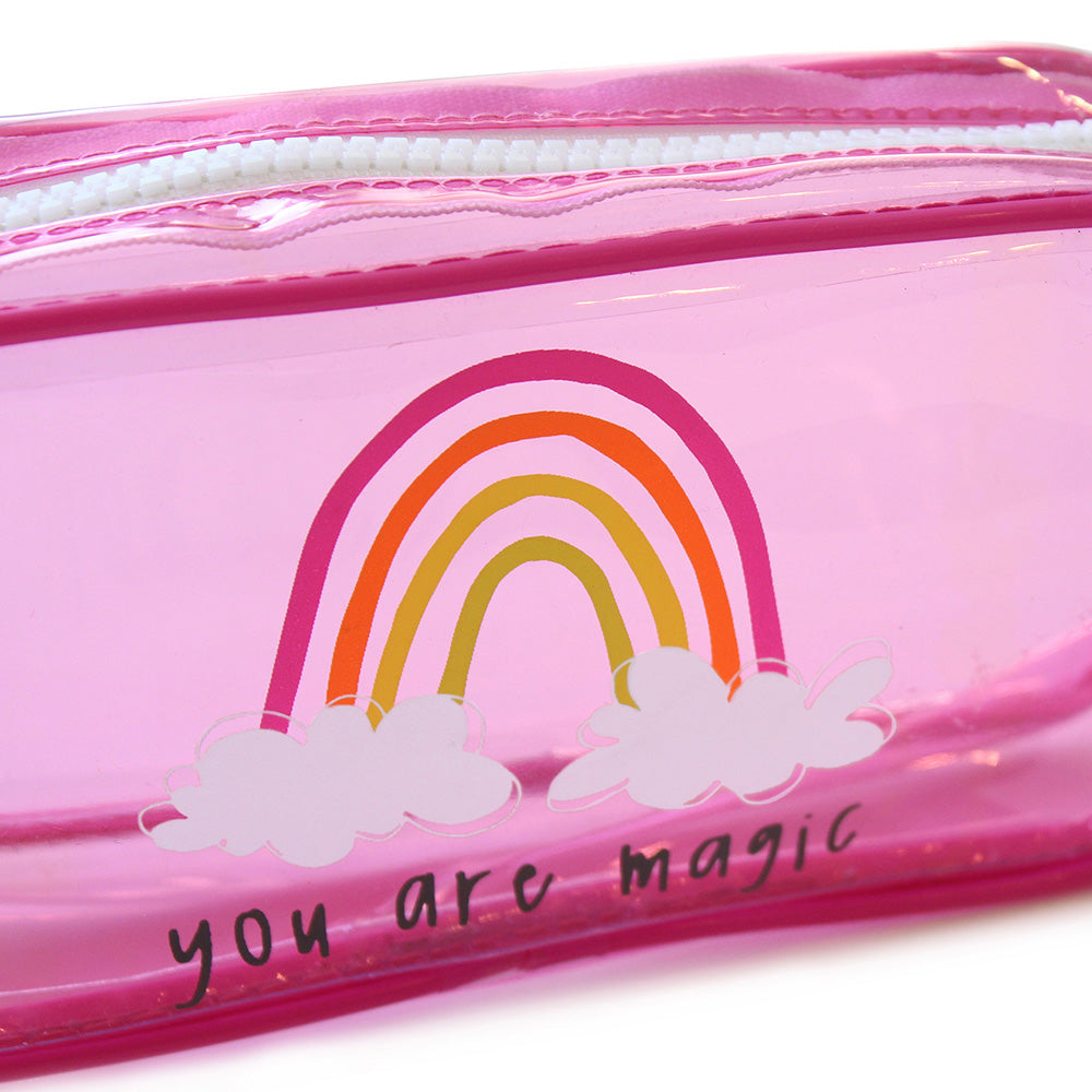 pink clear rectangular pencil case teenagers girls