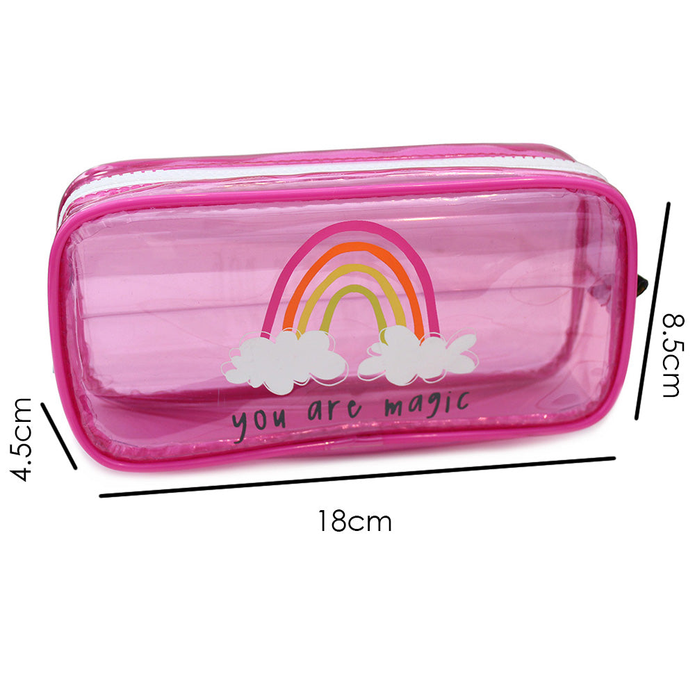 pink clear rectangular pencil case teenagers girls