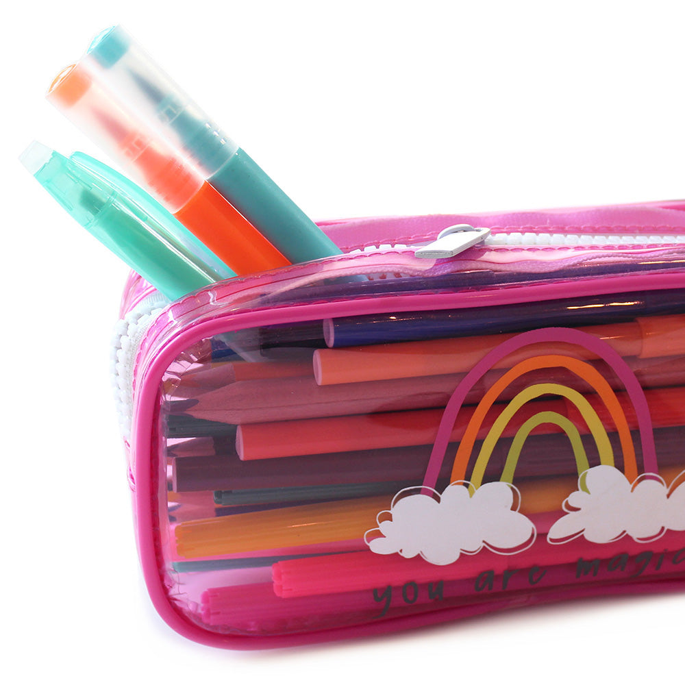 pink clear rectangular pencil case teenagers girls