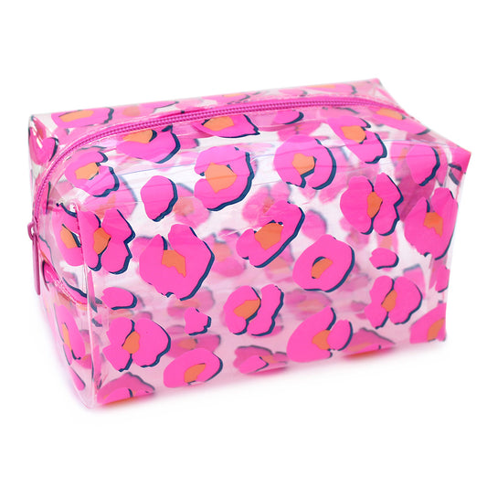 Large Clear Pencil Case Pink Leopard Makeup Bag Women