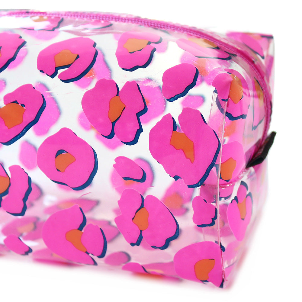 Large Clear Pencil Case Pink Leopard Makeup Bag Women