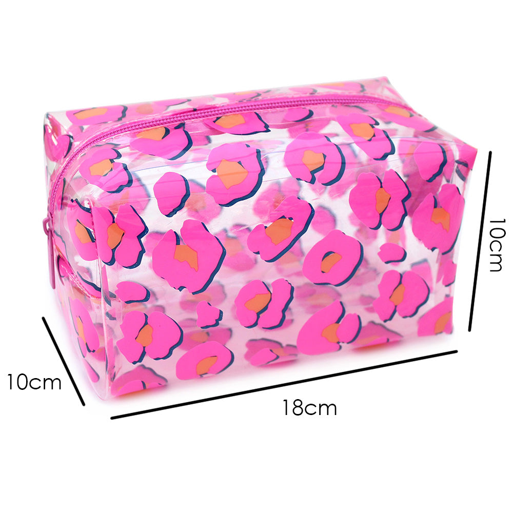Large Clear Pencil Case Pink Leopard Makeup Bag Women
