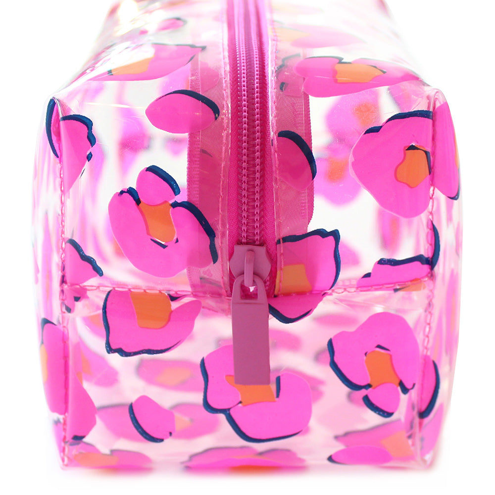 Large Clear Pencil Case Pink Leopard Makeup Bag Women