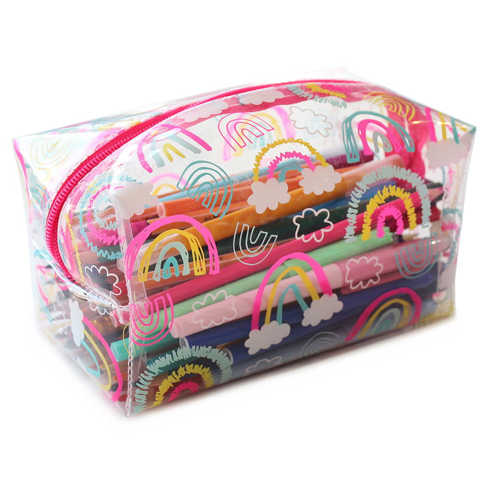Clear Rainbow Pencil Case see-through Makeup Bag Women Girls