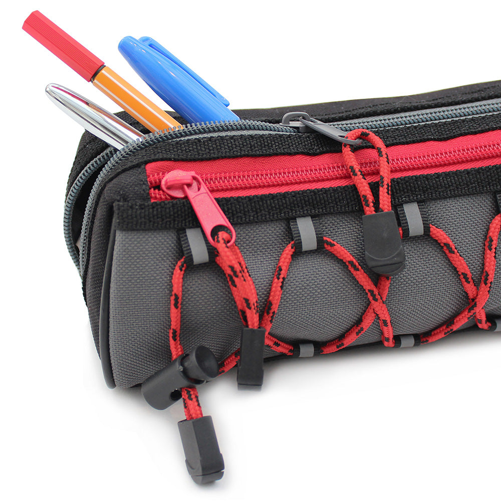 grey black pencil case red zips bungee boys girls teenagers