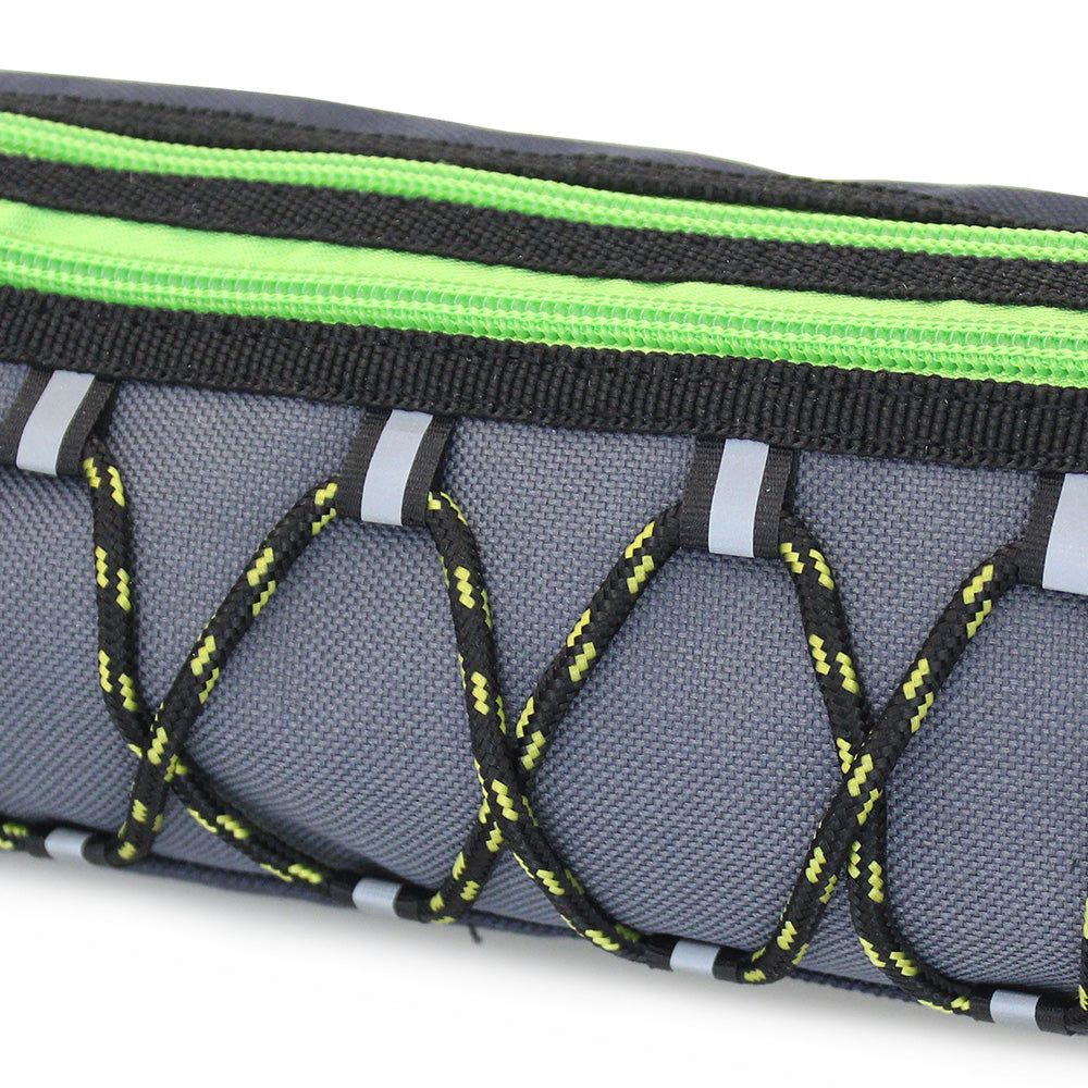 grey pencil case green 2 zips bungee cord boys girls