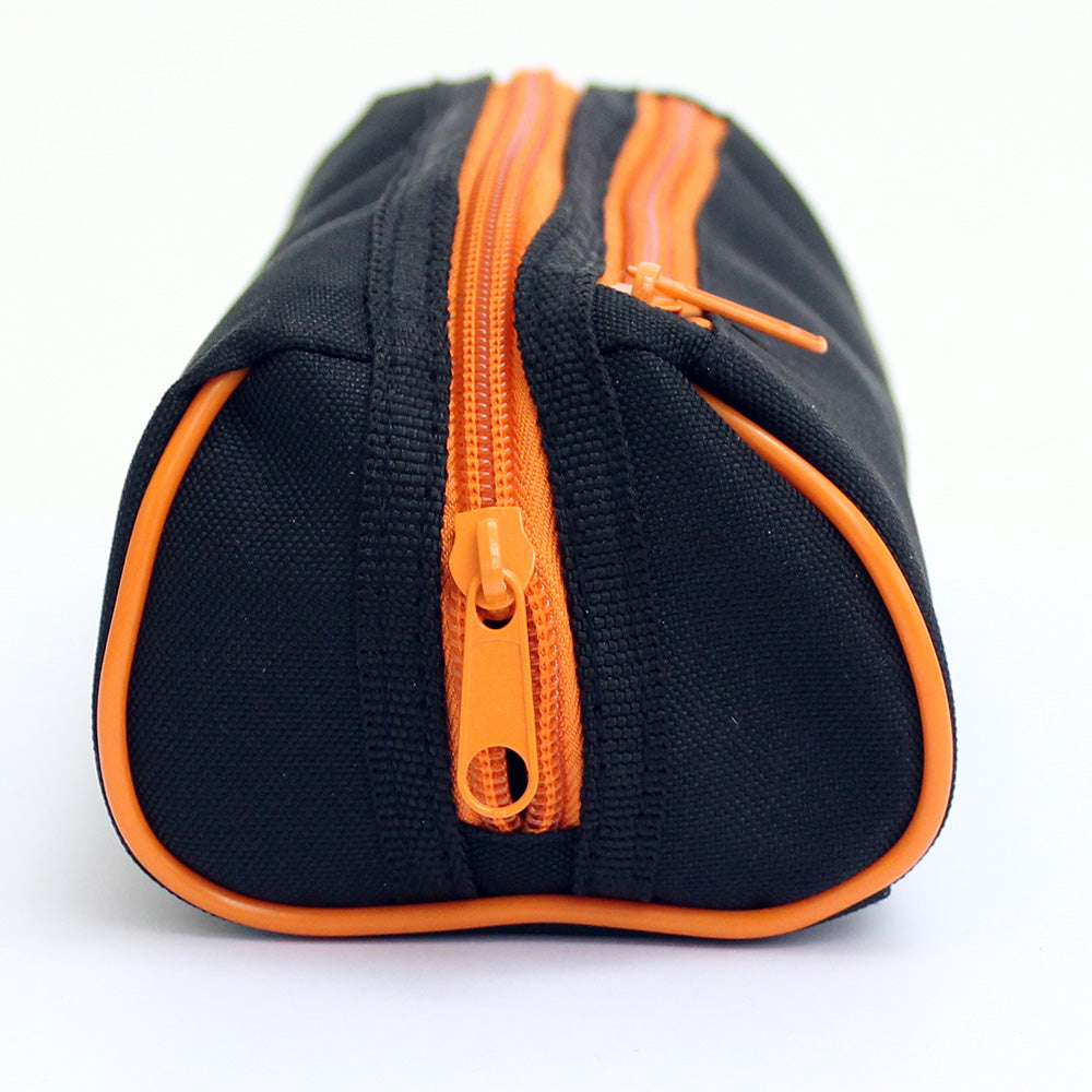 Black Pencil Case 2 Orange Zips Boys Girls