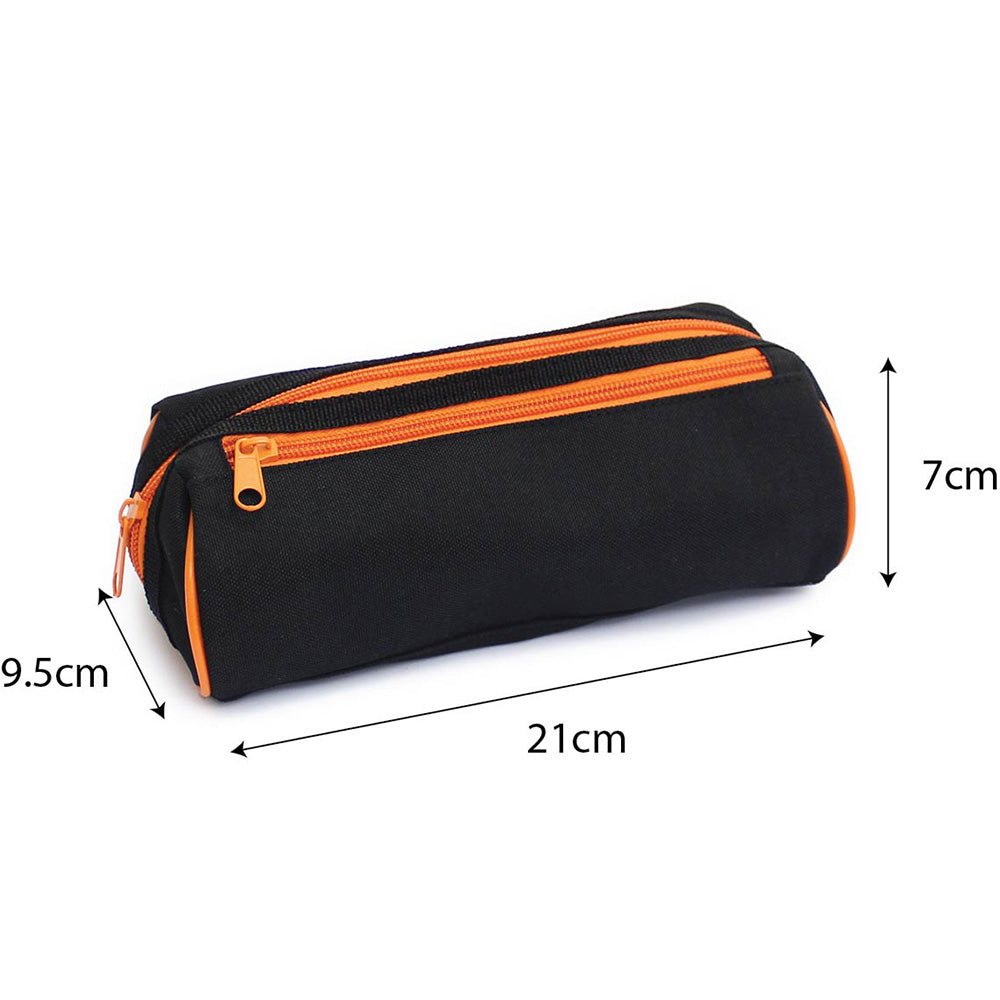 Black Pencil Case 2 Orange Zips Boys Girls